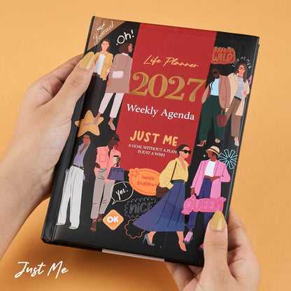 Mofakera Just Me 2027 Weekly Gift Box – A5 Weekly Planner & 7-Piece Stationery Gift Set - Black ( Agenda )