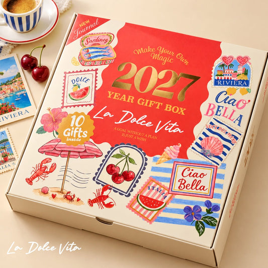 Mofakera La Dolce Vita 2027 Year Gift Box – Luxury A5 Daily Planner & 10-Piece Stationery Gift Set - Beige ( Agenda )