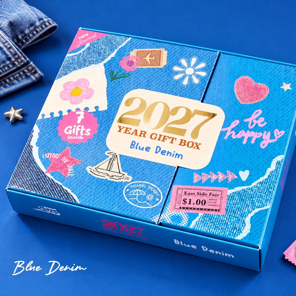 Mofakera Blue Denim 2027 Weekly Gift Box – A5 Weekly Planner & 7-Piece Stationery Gift Set - Jeans (Agenda )