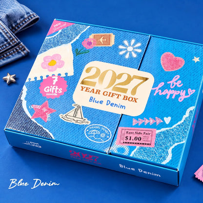 Mofakera Blue Denim 2027 Weekly Gift Box – A5 Weekly Planner & 7-Piece Stationery Gift Set - Jeans (Agenda )