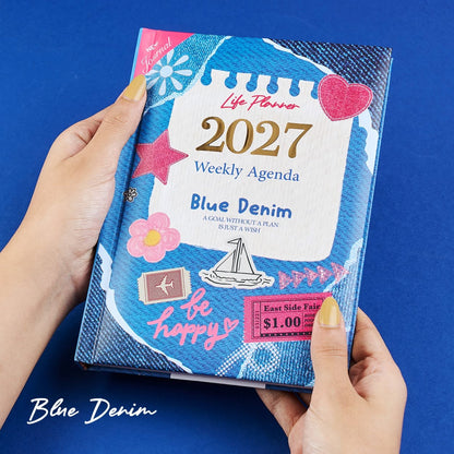 Mofakera Blue Denim 2027 Weekly Gift Box – A5 Weekly Planner & 7-Piece Stationery Gift Set - Jeans (Agenda )