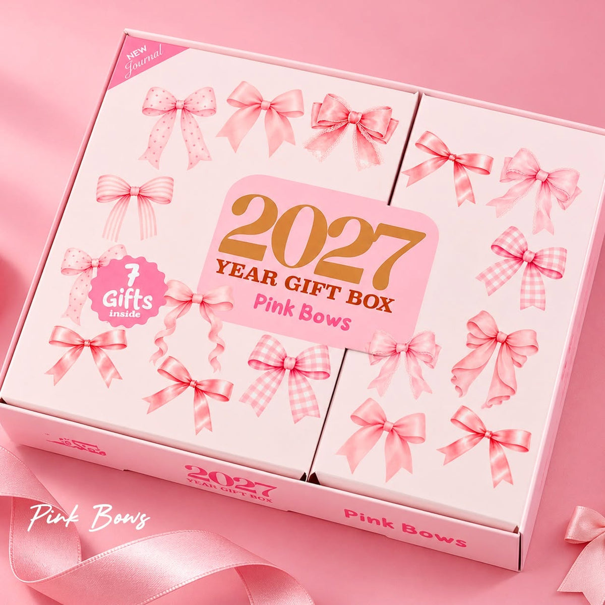 Mofakera Pink Bows Weekly Box 2027 – A5 Weekly Planner & 7-Piece Stationery Gift Set - Pink - ( Agenda )