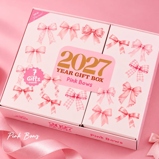 Mofakera Pink Bows Weekly Box 2027 – A5 Weekly Planner & 7-Piece Stationery Gift Set - Pink - ( Agenda )