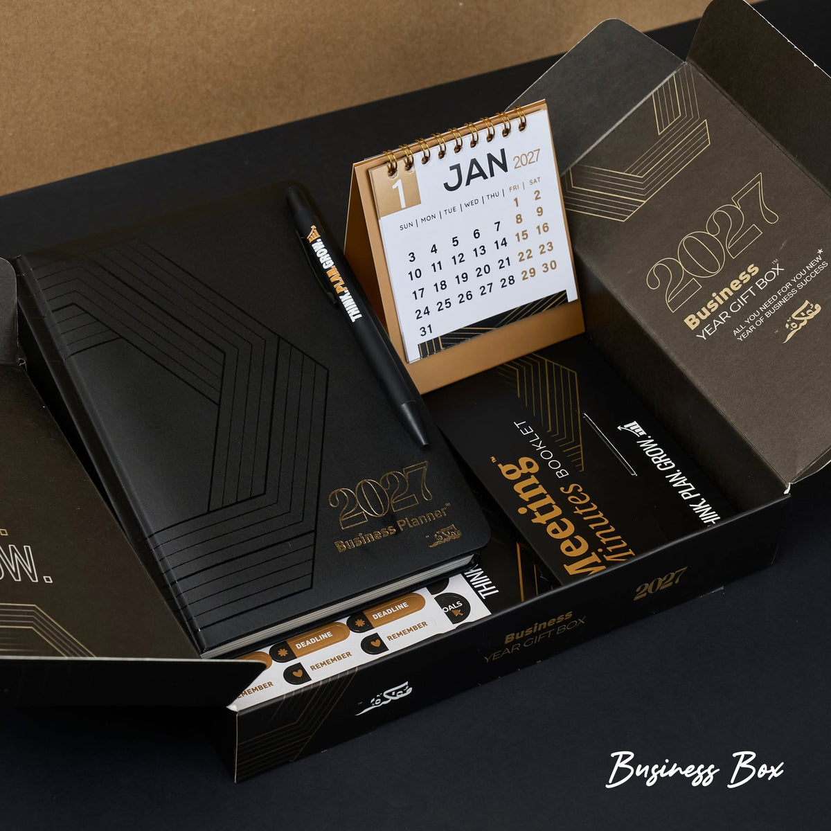 Mofakera Business Luxury Box 2027 – 7-Piece Corporate Gift Set with Business Planner  - Black ( Agenda )
