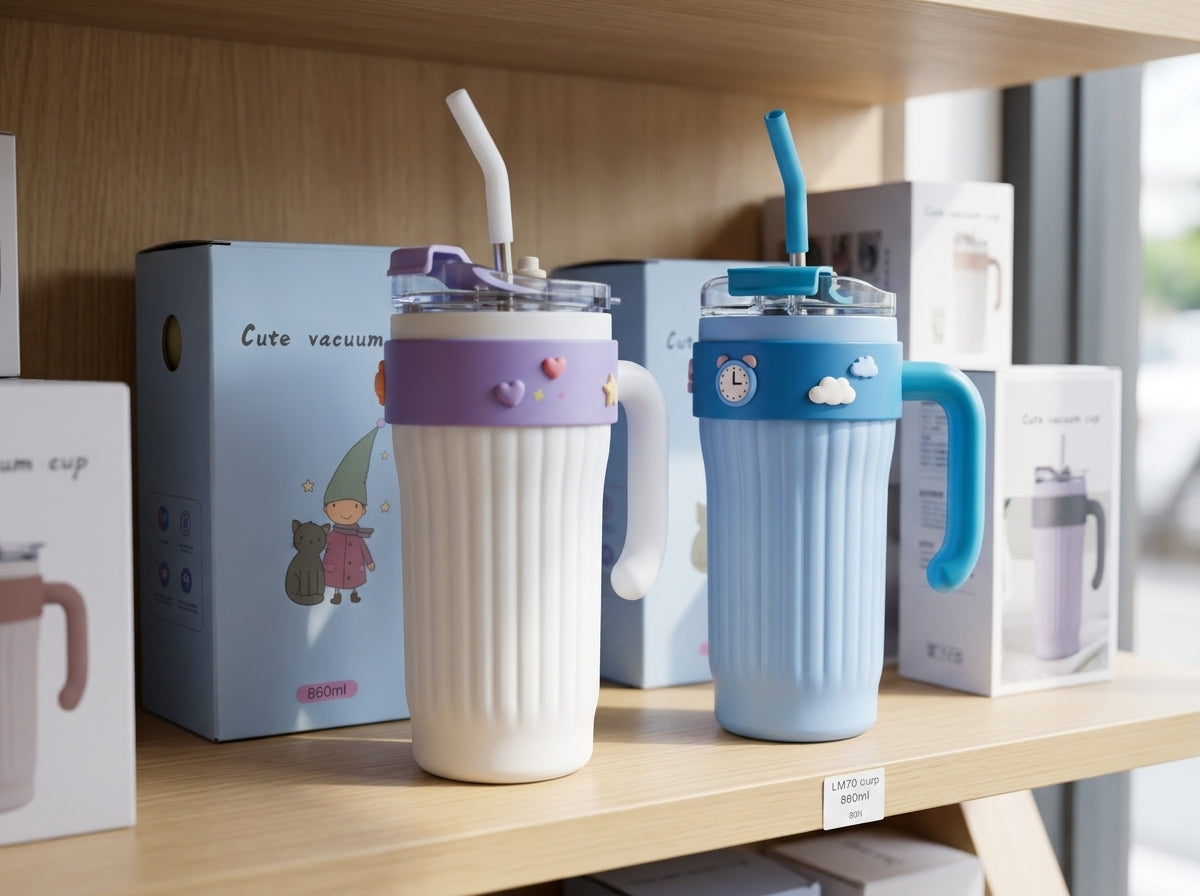 860ml Vacuum Insulated Tumbler with Handle & Straw – Stainless Steel Leakproof Travel Mug for Hot & Cold Drinks