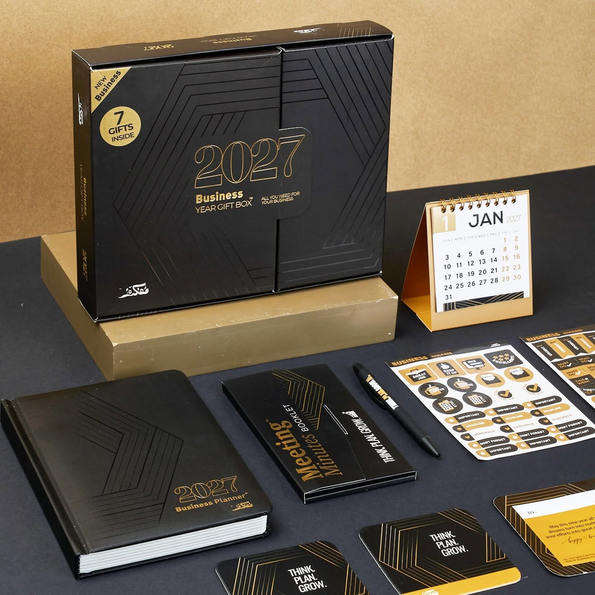 Mofakera Business Luxury Box 2027 – 7-Piece Corporate Gift Set with Business Planner  - Black ( Agenda )