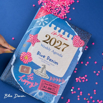 Mofakera Blue Denim 2027 Weekly Gift Box – A5 Weekly Planner & 7-Piece Stationery Gift Set - Jeans (Agenda )