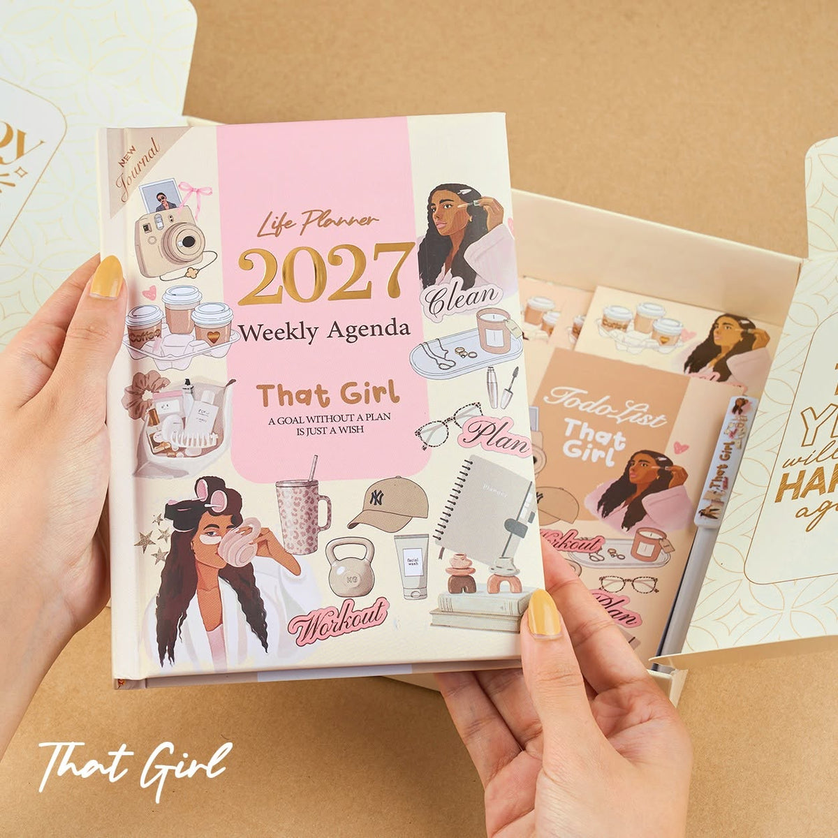 Mofakera That Girl Weekly Box 2027 – A5 Weekly Planner & 7-Piece Stationery Gift Set - Beige ( Agenda )