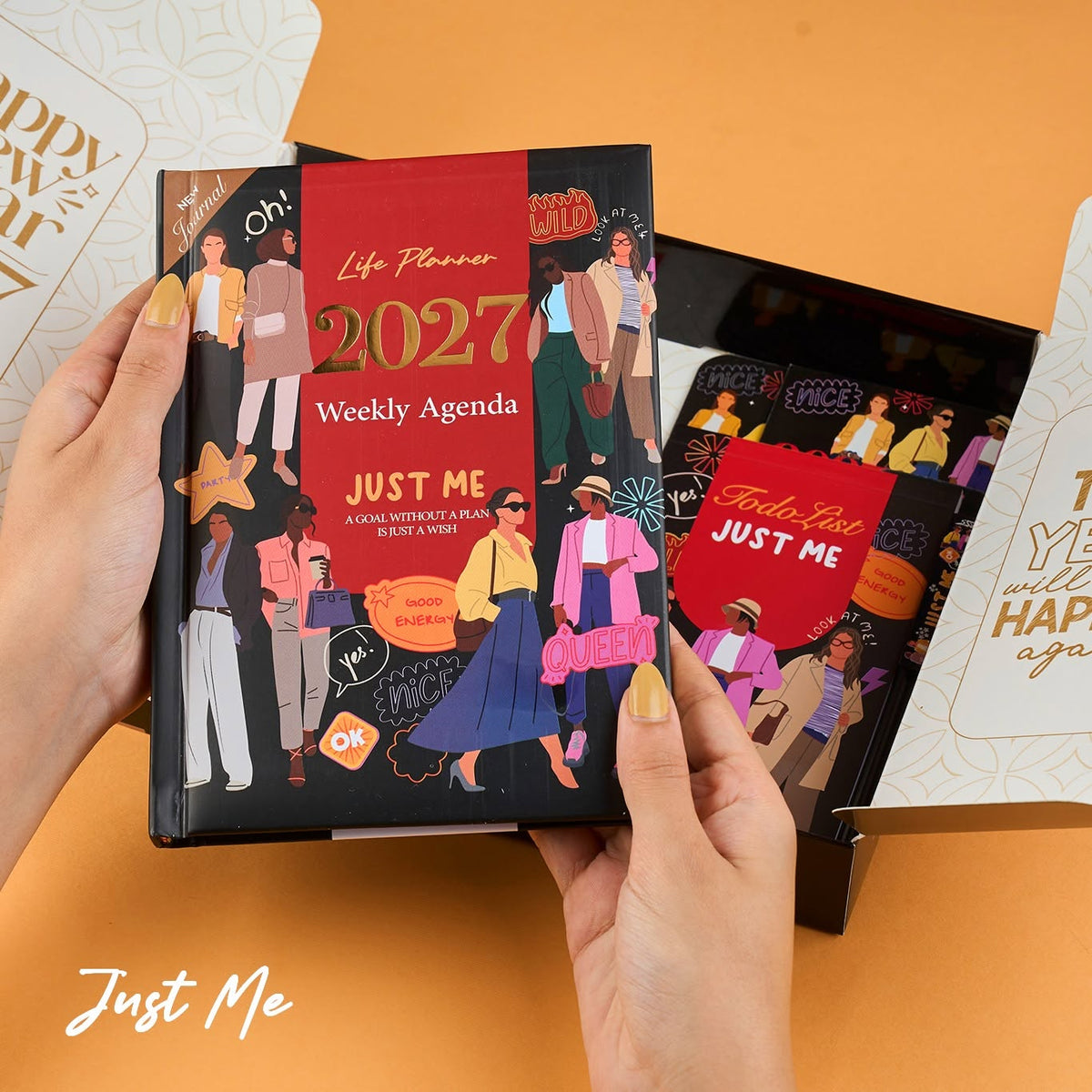 Mofakera Just Me 2027 Weekly Gift Box – A5 Weekly Planner & 7-Piece Stationery Gift Set - Black ( Agenda )