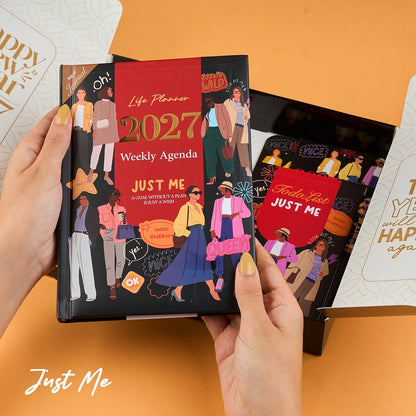 Mofakera Just Me 2027 Weekly Gift Box – A5 Weekly Planner & 7-Piece Stationery Gift Set - Black ( Agenda )