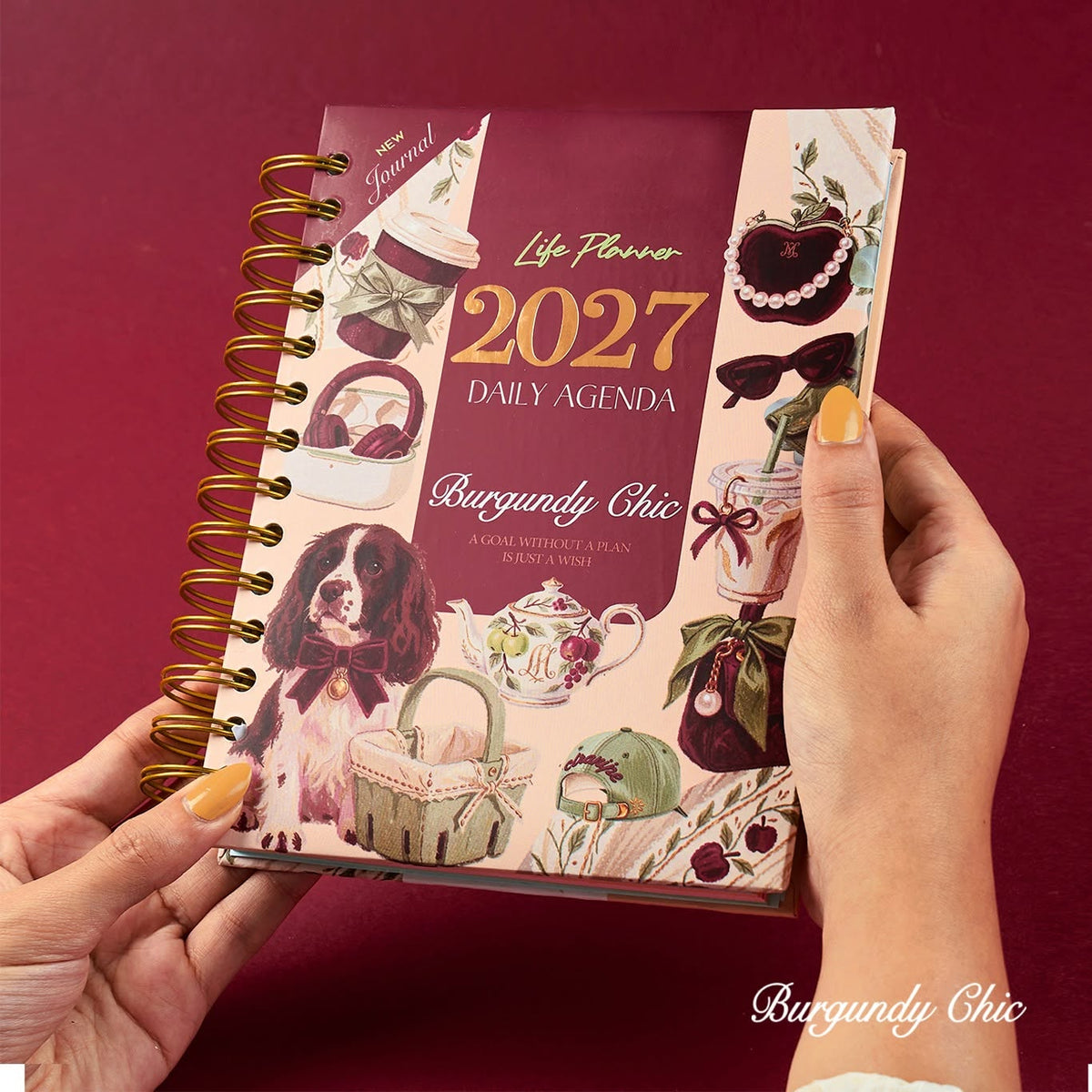 Mofakera Burgundy Chic 2027 Year Gift Box – Luxury A5 Daily Planner & 10-Piece Stationery Gift Set - Dark Red ( Agenda )