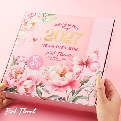 Mofakera Pinky Floral 2027 Year Gift Box – Luxury A5 Daily Planner & 10-Piece Stationery Gift Set - Pink ( Agenda )