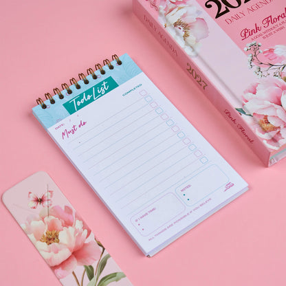 Mofakera Pinky Floral 2027 Year Gift Box – Luxury A5 Daily Planner & 10-Piece Stationery Gift Set - Pink ( Agenda )