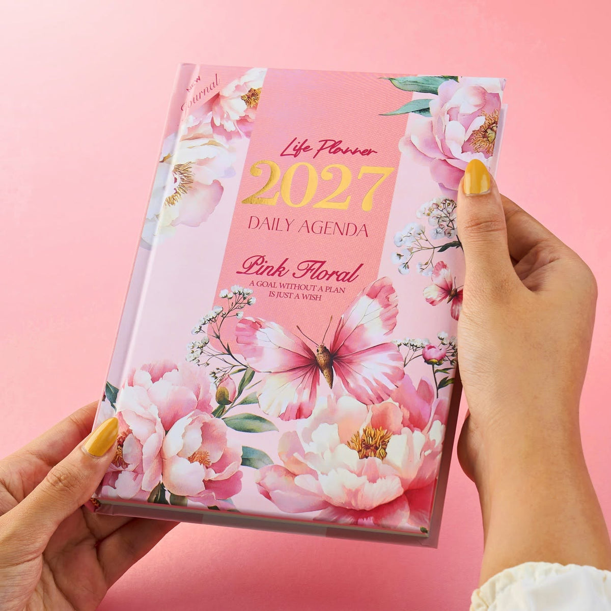 Mofakera Pinky Floral 2027 Year Gift Box – Luxury A5 Daily Planner & 10-Piece Stationery Gift Set - Pink ( Agenda )