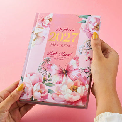 Mofakera Pinky Floral 2027 Year Gift Box – Luxury A5 Daily Planner & 10-Piece Stationery Gift Set - Pink ( Agenda )