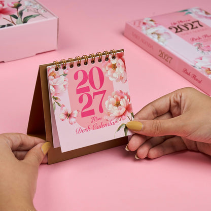Mofakera Pinky Floral 2027 Year Gift Box – Luxury A5 Daily Planner & 10-Piece Stationery Gift Set - Pink ( Agenda )