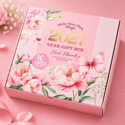 Mofakera Pinky Floral 2027 Year Gift Box – Luxury A5 Daily Planner & 10-Piece Stationery Gift Set - Pink ( Agenda )