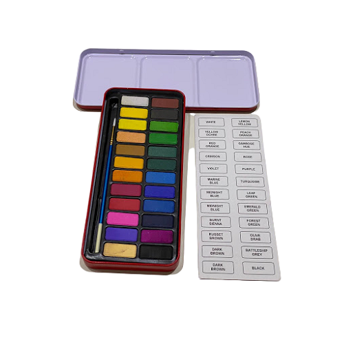 Pack Of 24 Water Colors With Brush In Metal Box - M198