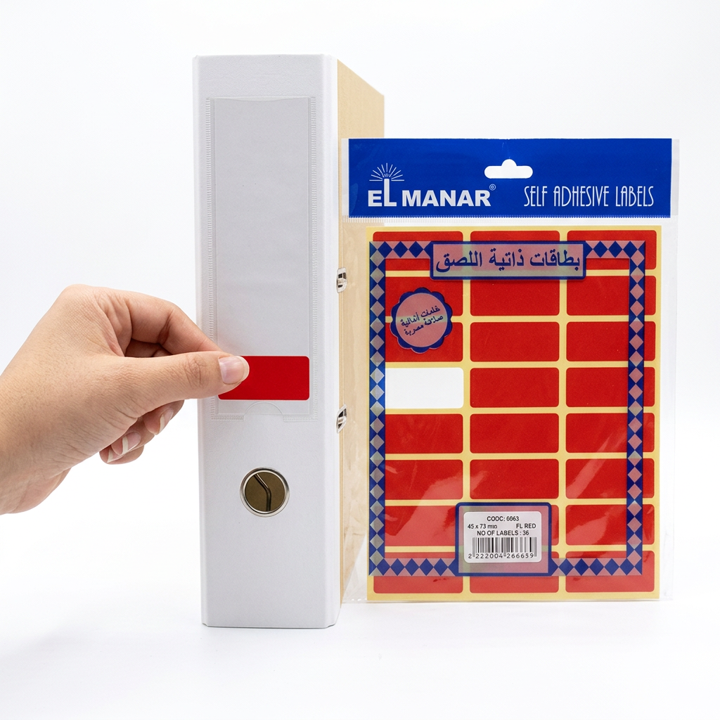 Labeling a file folder with El Manar red 19x45mm self-adhesive label