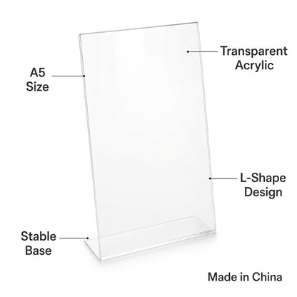 KEJEA Acrylic Sign Holder, Acrylic Poster, A5 L Shape, Display Poster Stand, Sign Holder, Clear Acrylic Counter Poster Sign Display