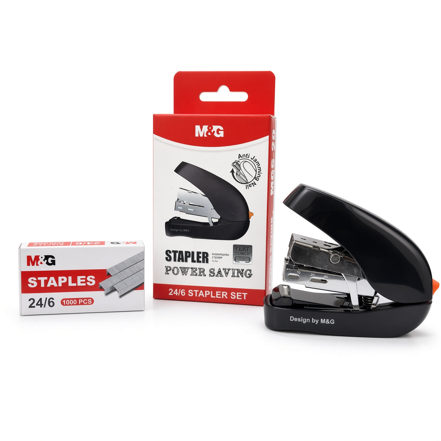 M&G Chenguang MGS-29 Power Saving Stapler Set with 1000 Staples – 25 Sheets Capacity, Anti-Jamming, Suitable for 24/6 & 26/6 Staples - 1pcs - No: ABS916MK