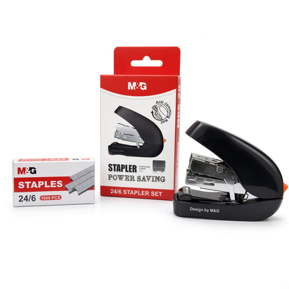 M&G Chenguang MGS-29 Power Saving Stapler Set with 1000 Staples – 25 Sheets Capacity, Anti-Jamming, Suitable for 24/6 & 26/6 Staples - 1pcs - No: ABS916MK