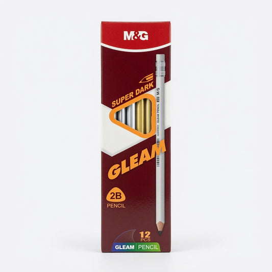M&G Chenguang GLEAM 2B Wooden Pencils With Eraser – 12-Pack, Super Dark Graphite, Break-Resistant, Smooth Writing, School & Office Use  - No: AWP309E2