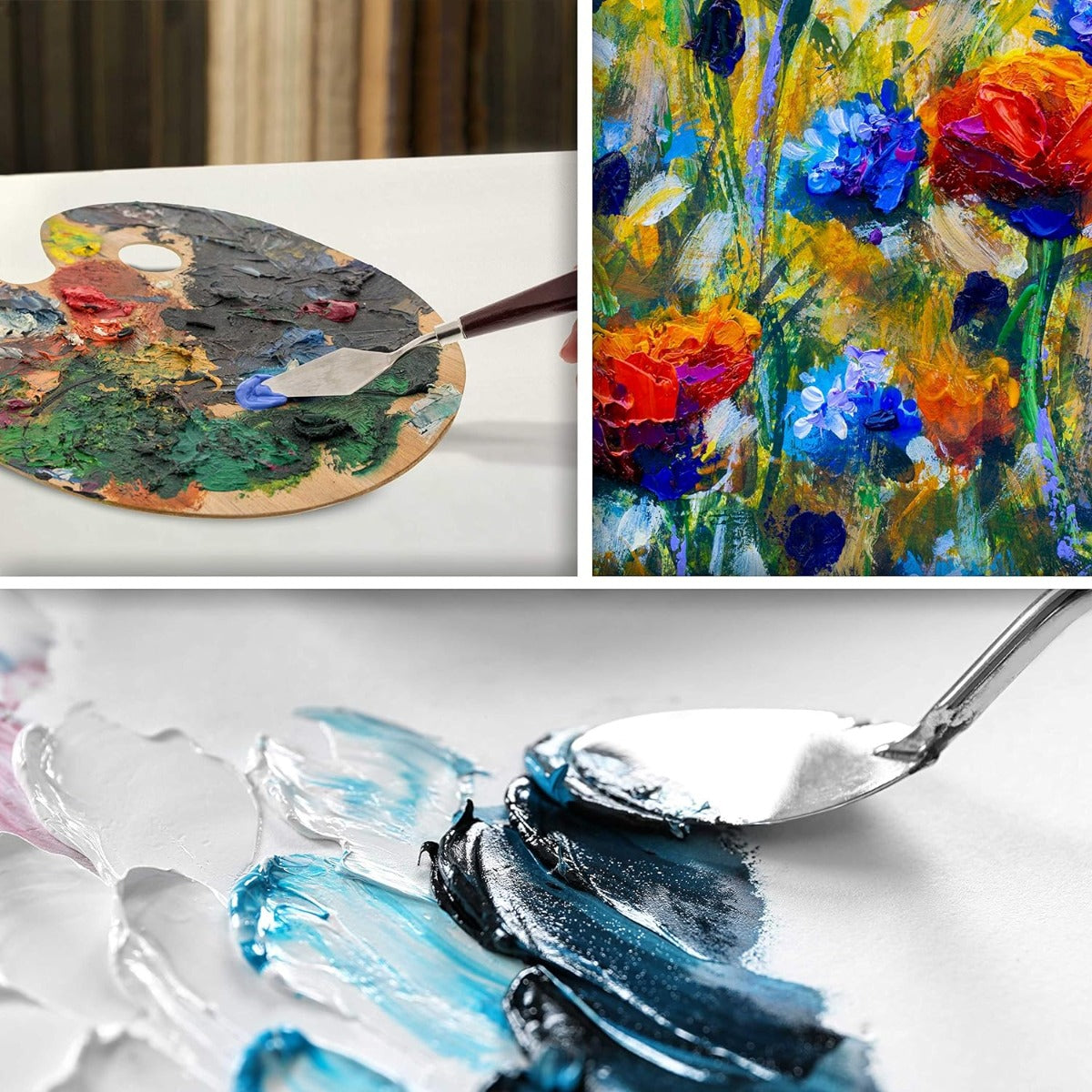 مجموعة سكاكين مسطحة من الفولاذ المقاوم للصدأ، تتضمن 5 قطع من سكاكين الباليت والمكاشط والملاعق. 