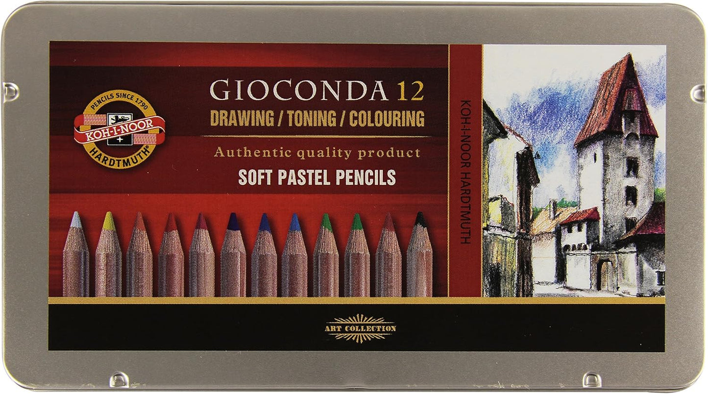 Koh-I-Noor Set of pastel pencils Gioconda 12 colors in Metal box - No:8827012005PL