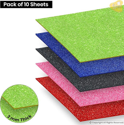 OU SHANG Glitter EVA Foam Sheets A4 Size – 10 Pieces, Sparkle Craft Foam Sheets for DIY, Arts & Crafts, School Projects & Decorations