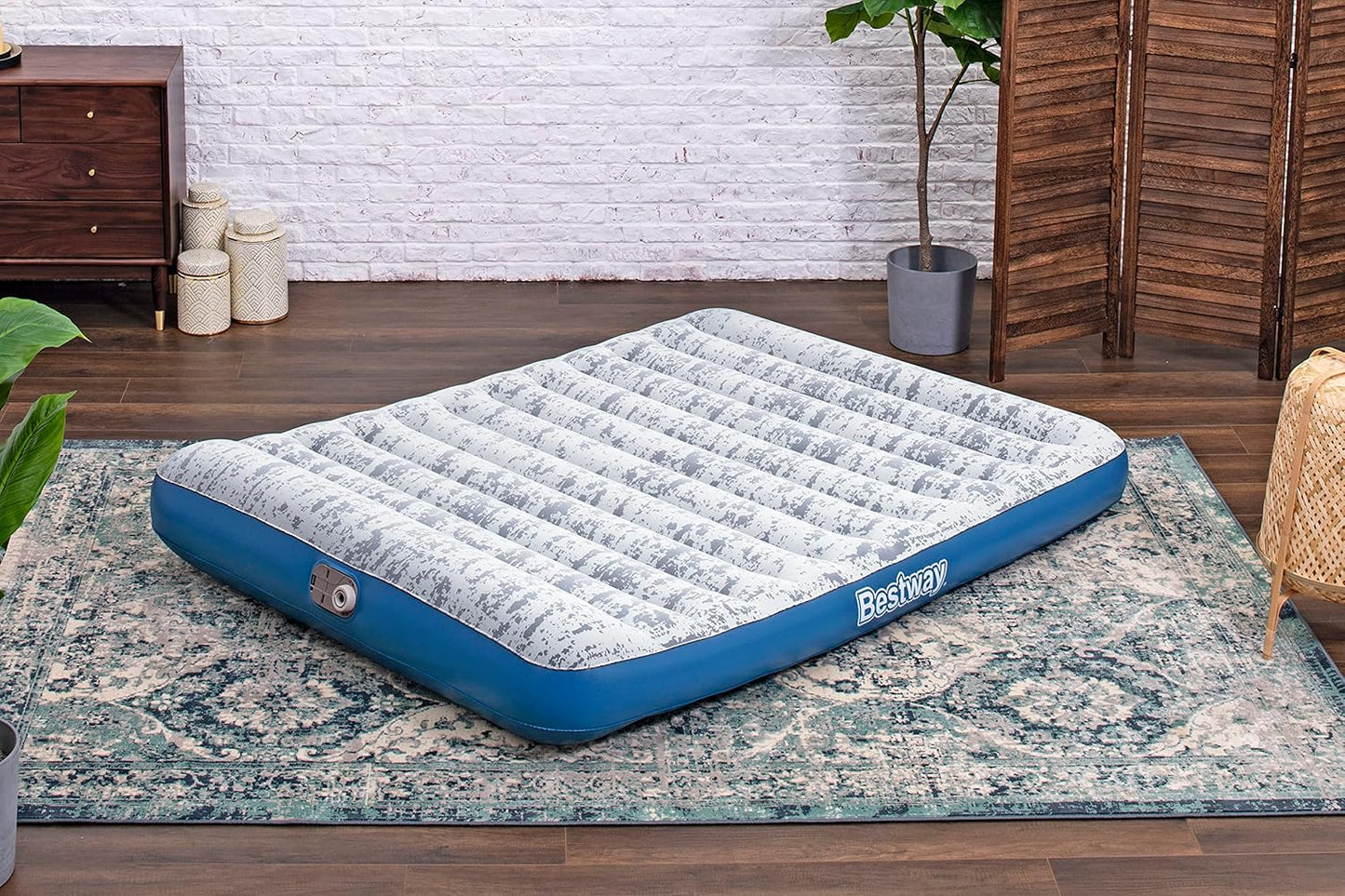 Bestway Tritech Fashion Flock Air Mattress Queen Built-in AC Pump 2.03m x 1.52m x 30cm - No:67836