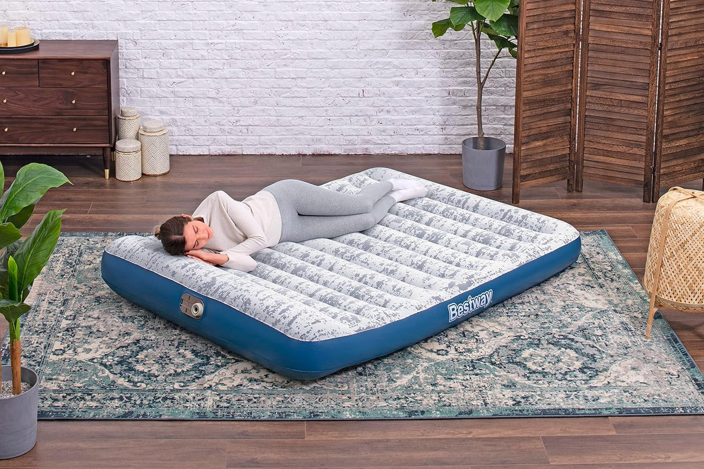 Bestway Tritech Fashion Flock Air Mattress Queen Built-in AC Pump 2.03m x 1.52m x 30cm - No:67836