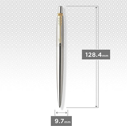 Parker Jotter Stainless Steel with Chrome Trim Ballpoint Pen Gift Set – Premium Blue Ballpoint Pen with Luxury Presentation Box - GT Gold / Silver