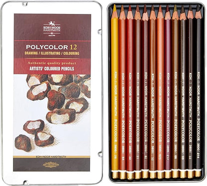Koh-I-Noor Back of 12 Polycolor pencils in a metal - No:3822012014BL