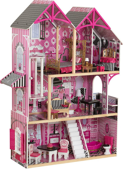 بيت الدمى الخشبي البلاستيكي من كيد كرافت بيلا، 16 قطعة - رقم: 65944