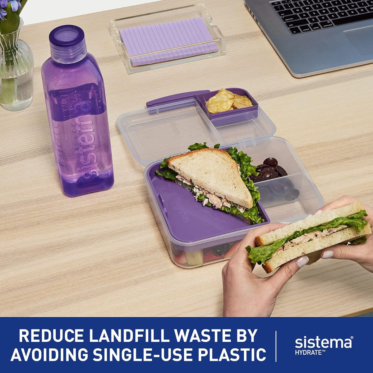 زجاجة مياه سيستيما مربعة، سعة 1 لتر، خالية من مادة BPA - رقم: 00890