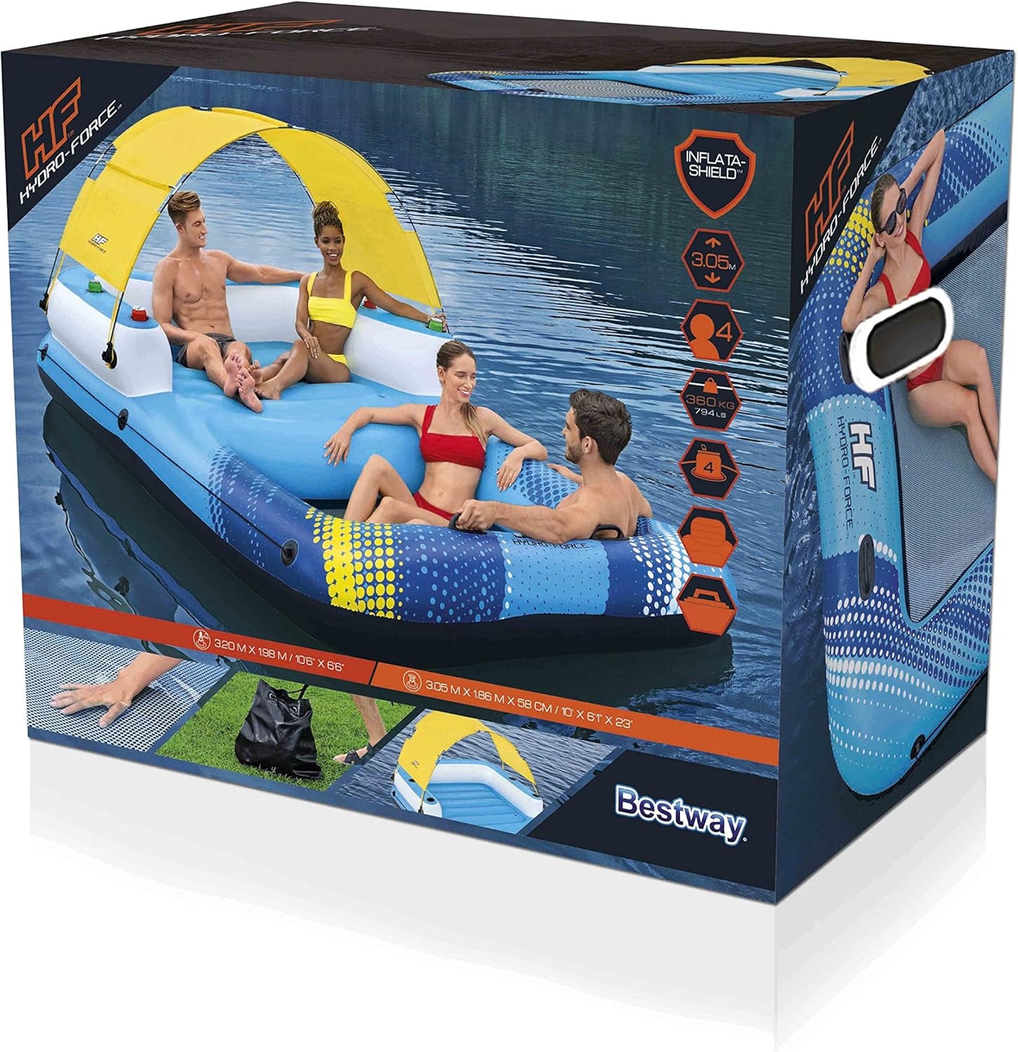 Bestway Hydro-Force Summer Oasis Inflatable Island 4-person - Size: 3.20m x 1.98m - No:43645