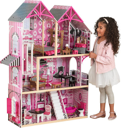 بيت الدمى الخشبي البلاستيكي من كيد كرافت بيلا، 16 قطعة - رقم: 65944