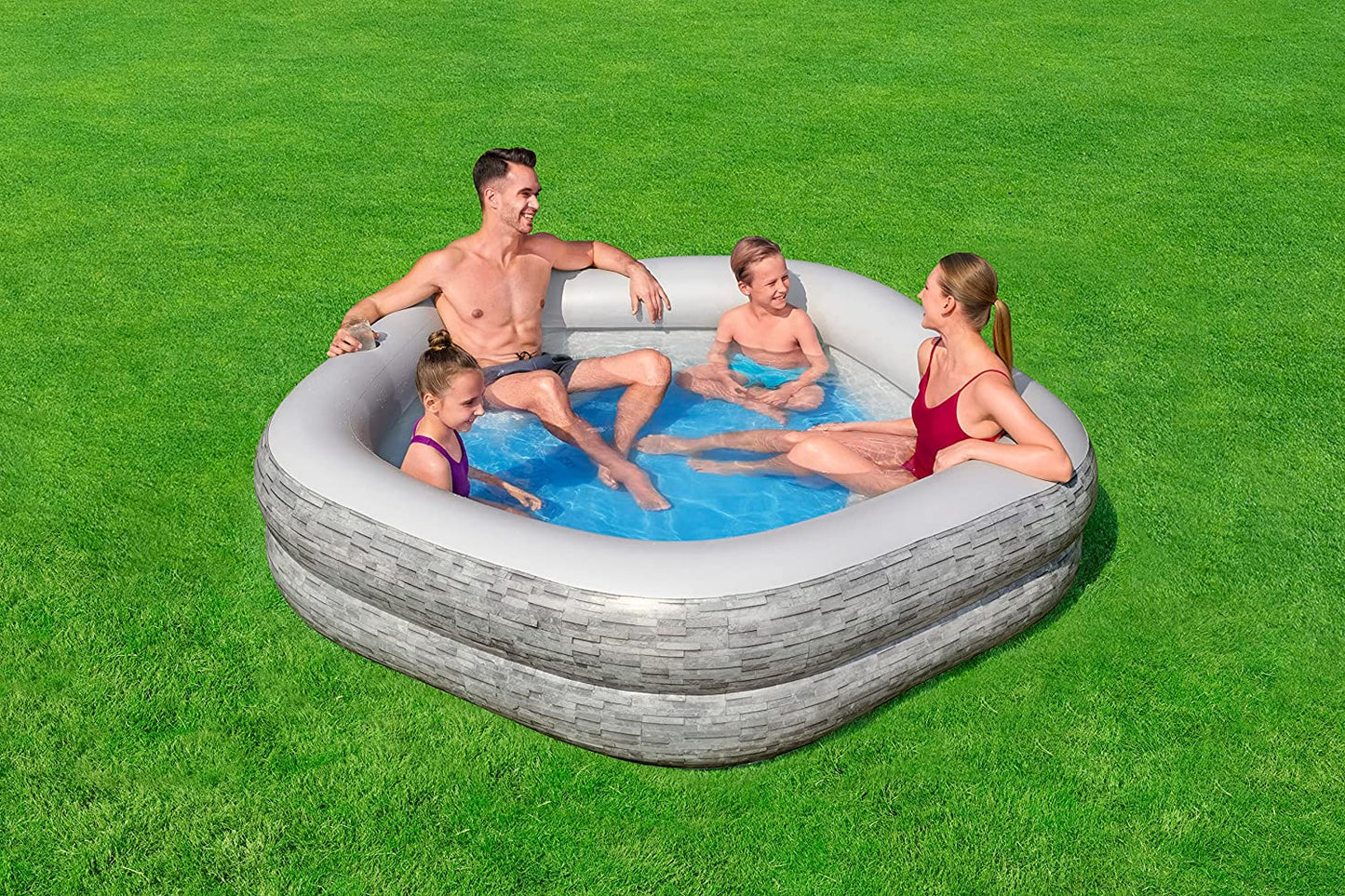 Bestway Inflatable TruPrint Stone Family Pool - 213 x 206 x 53 cm - No:54423