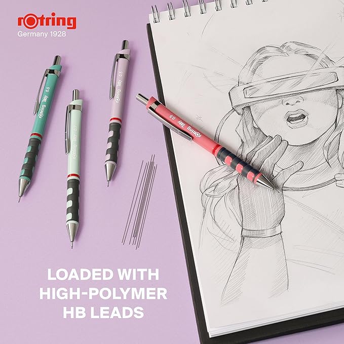 Rotring Tikky Pastel Mechanical Pencils HB 0.7 mm(Orchid Bloom) with Comfort Rubber Grips
