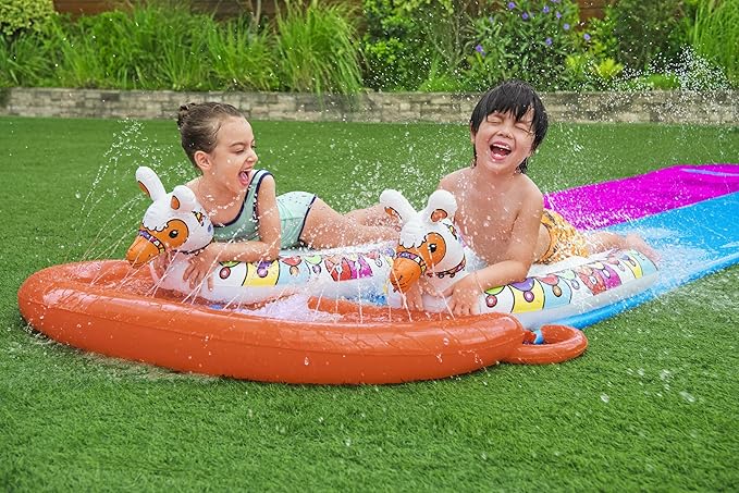 Bestway H2OGO Lawn Double Water Slide with 2 Inflatable Llama Shaped Ride-On Floats - 488 cm - No:52320