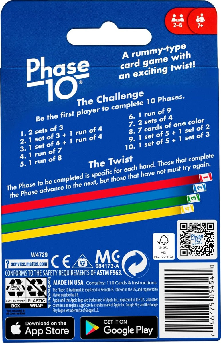 Mattel Games Phase 10 Card with 108 Cards, Makes a Great Gift for Kids +7 age - No:305HSZ