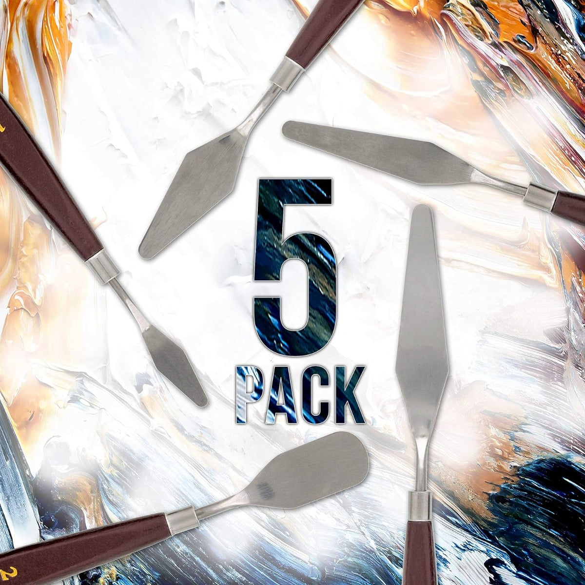 مجموعة سكاكين مسطحة من الفولاذ المقاوم للصدأ، تتضمن 5 قطع من سكاكين الباليت والمكاشط والملاعق. 