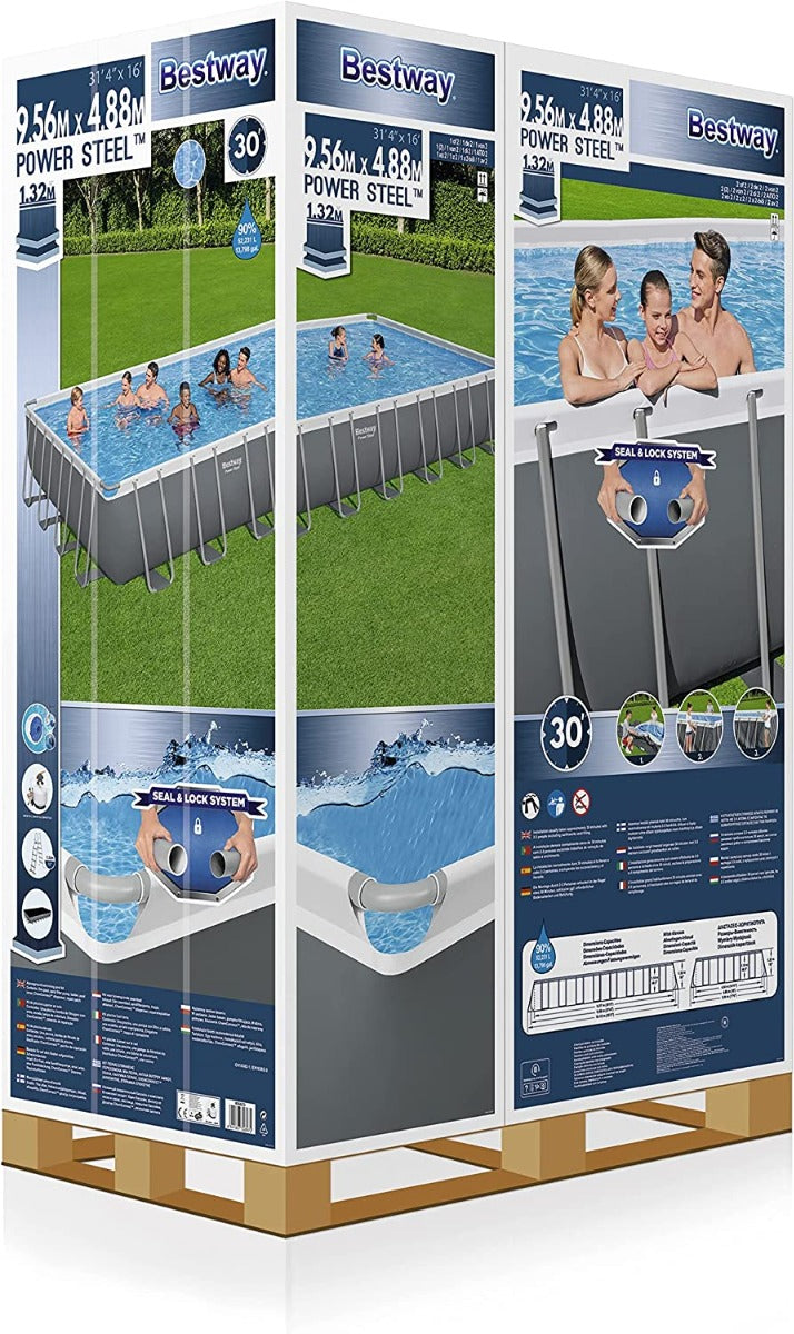 Bestway Power Steel pool 9.56m x 4.88m x 1.32m Rectangular Pool Set - No:56623