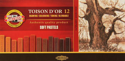 Koh-I-Noor Pack of 12 TOISON D'ORArtist's Soft Pastels - Brown - No:8592