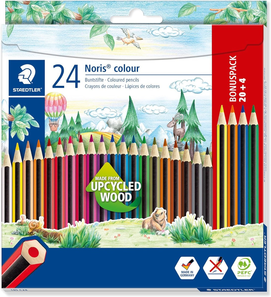Staedtler Noris colour colouring pencils in assorted colours, pack of 20 plus 4 FREE pencils - No:185 C24P