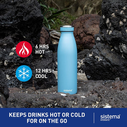 Sistema Hydrate Stainless Steel Water Bottle 500 ml Leak-Proof Reusable BPA & Phthalate Free - No:00550 - Assorted Color