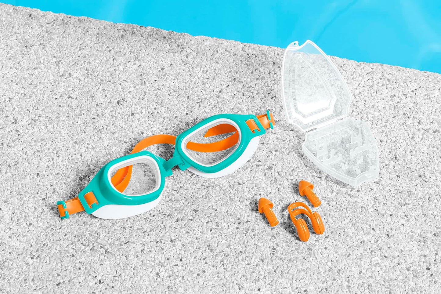 طقم نظارات سباحة للأطفال من بيست واي مع واقي للأنف والأذن بالإضافة إلى 3 في 1 - رقم: 26034 