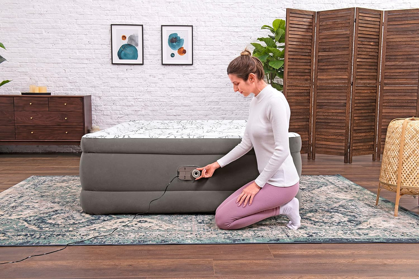 Bestway Tritech Fashion Flock Air Mattress Queen Built-in AC Pump 2.03m x 1.52m x 56cm - No:6713E