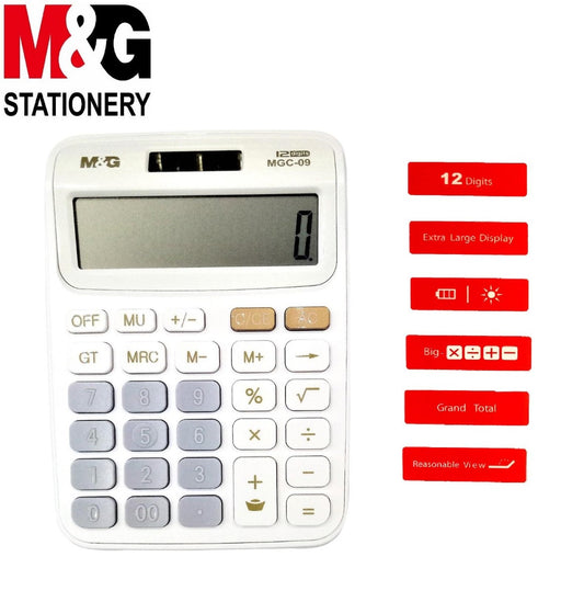M&G Electronic Desktop Calculator - Dual Power - 12 Digits - No:98775
